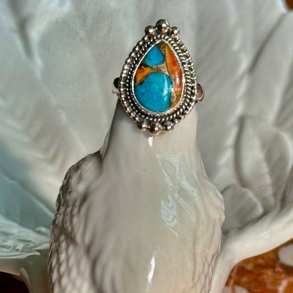 NWT Genuine oyster,copper,turquoise ring,925 Sterling Silver,vibrant, chunky❤️ - Picture 2 of 5